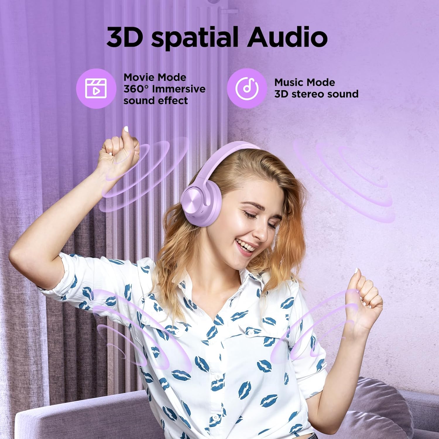 Noise Cancelling Headphones: Wireless Over Ear Bluetooth Headphones with 130H Playtime - Hi-Res Sound Custom EQ via App Deep Bass Comfort Fit Ear Cups for Travel Home Office - Image 6