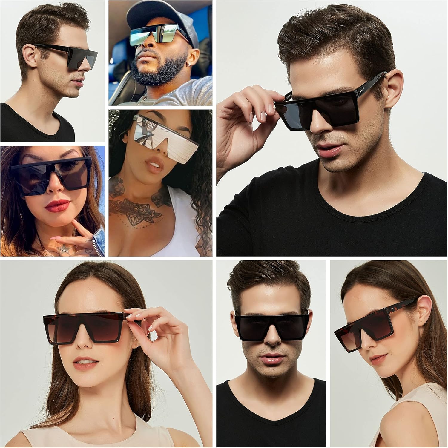 LYZOIT Square Oversized Sunglasses for Women Men Big Flat Top Fashion Shield Large UV Protection Rimless Shades - Image 5