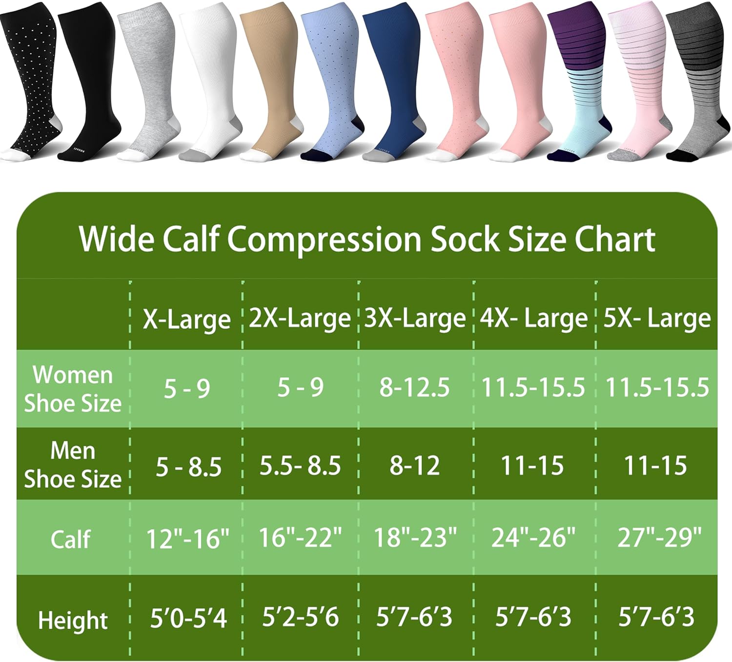 LEVSOX Wide Calf Compression Socks for Women&Men Plus Size 15-20mmHg Knee High Large Support Stockings for Circulation - Image 6