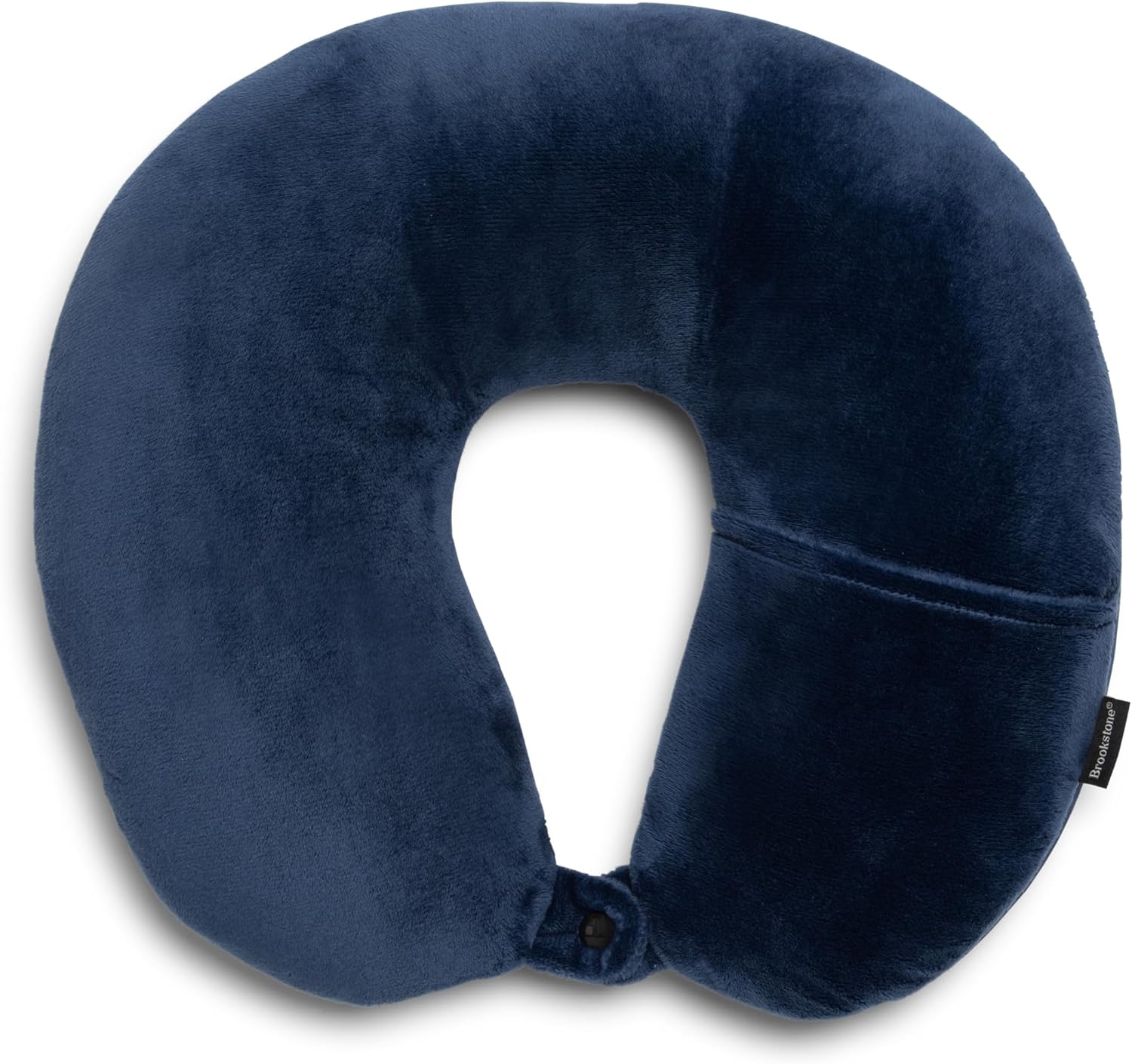 Brookstone Microbead Travel Head and Neck Pillow Lightweight and Plush with Phone or Headphone Pocket, Blue - Image 2