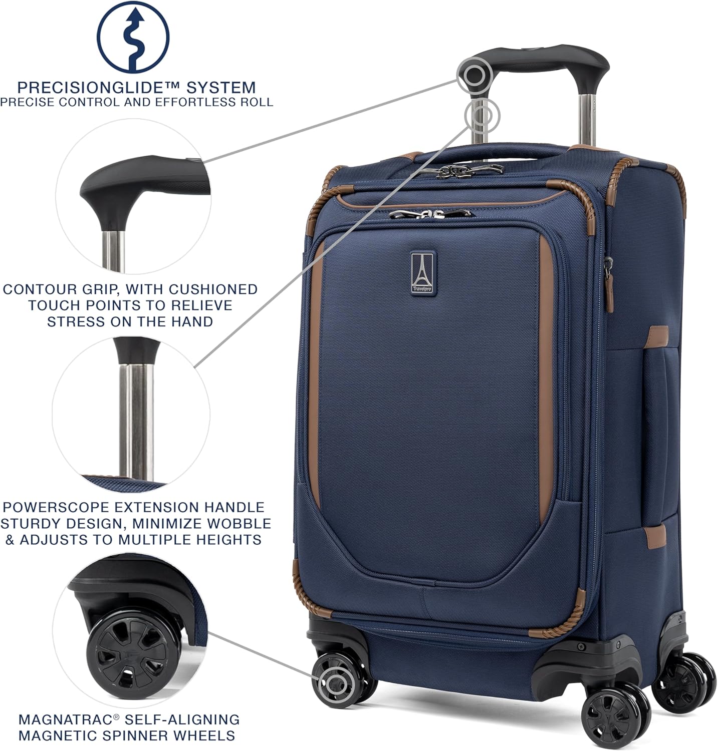Travelpro Crew Classic Lightweight Softside Expandable Carry on Luggage, 8 Wheel Spinner Suitcase, Men and Women, Carry On 21-Inch, Patriot Blue - Image 3