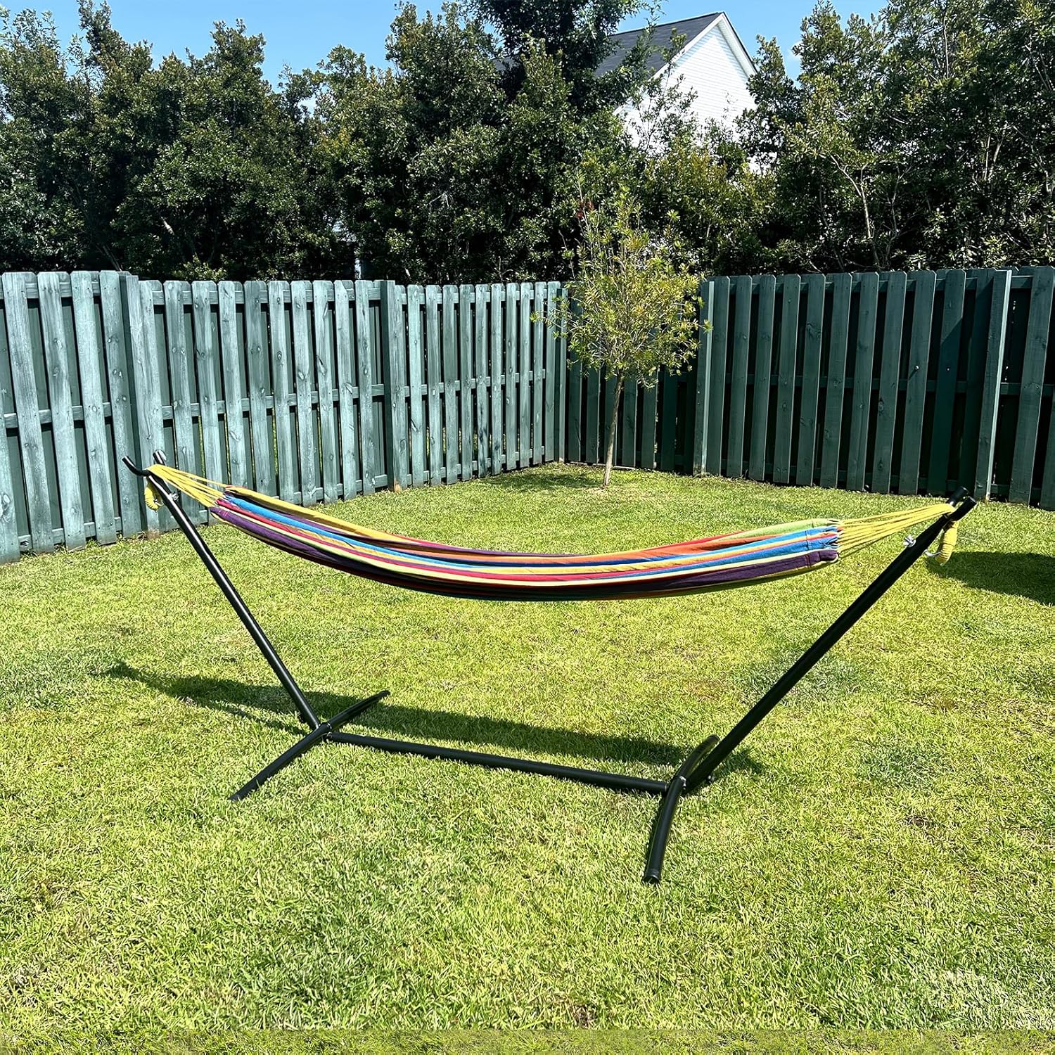 SZHLUX Double Hammock with Stand for Outside 450lb Capacity Steel Stand, Premium Carry Bag Included and Two Anti Roll Balance Beam - Image 4