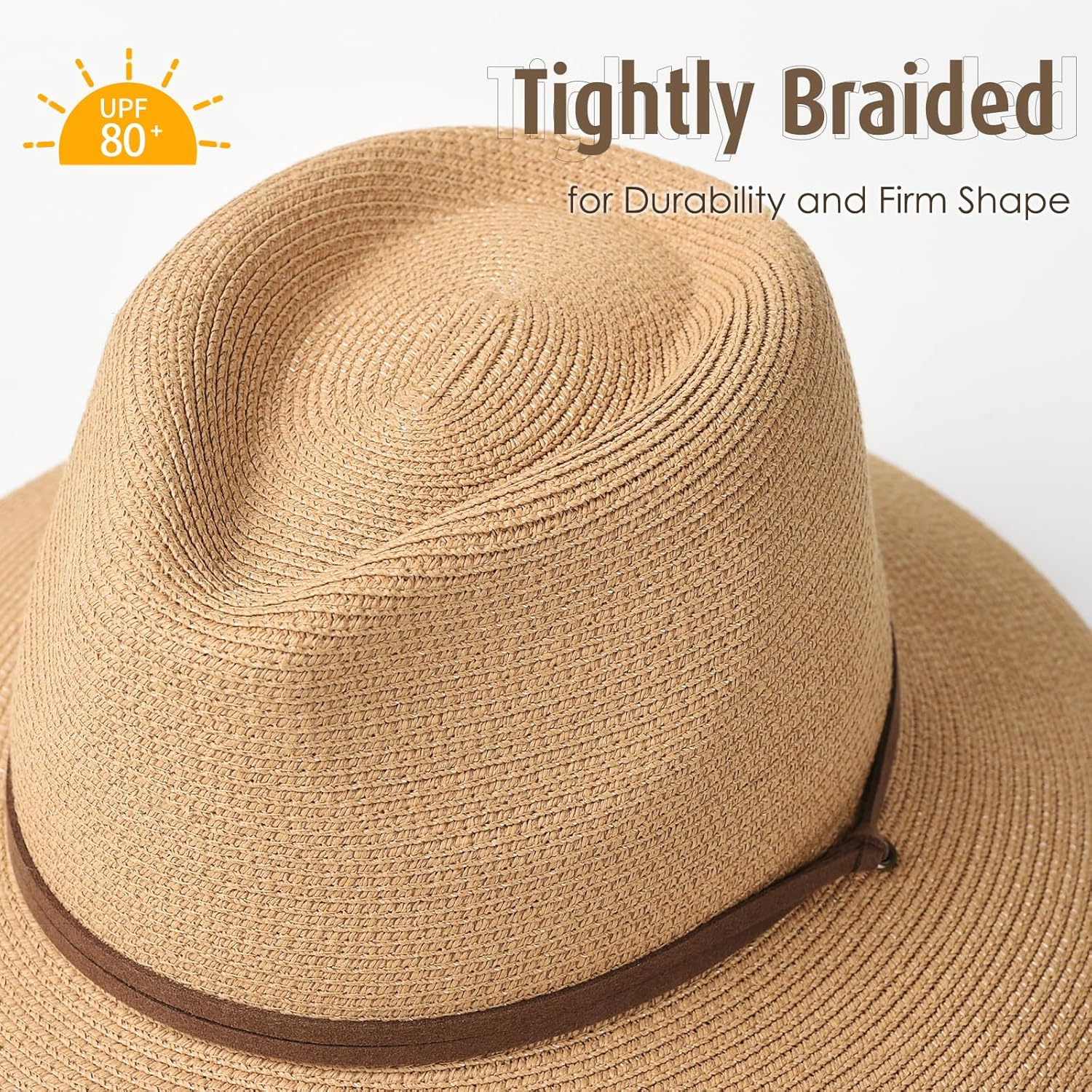 FURTALK Womens Summer Straw Sun Hats Wide Brim Panama Fedora Beach Hat with Wind Lanyard UPF 80+ - Image 3