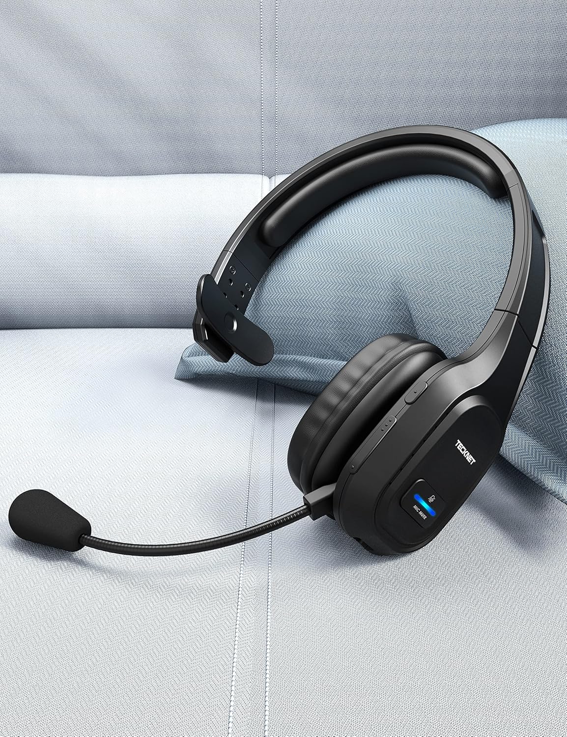 TECKNET Trucker Bluetooth Headphones with Microphone Noise Canceling Wireless On Ear Headset, Hands Free Wireless Headset for Cell Phone Computer Office Home Call Center Skype (Black) - Image 9