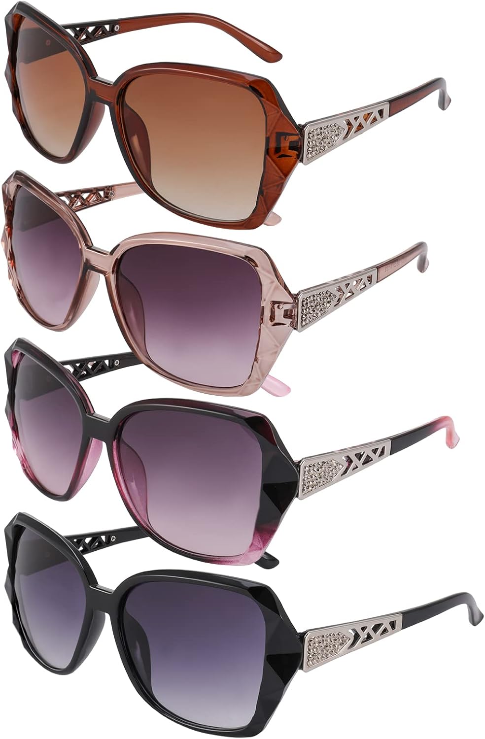 DragonflyDreams 4 Pcs Women Large Sunglasses, UV 400 Glasses Oversized Classic Trend Ladies Sunglasses Sparkling Large Frame - Image 2