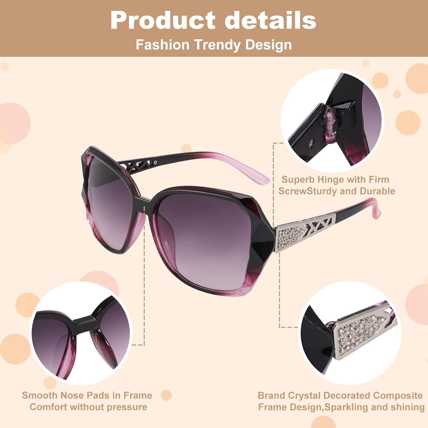 DragonflyDreams 4 Pcs Women Large Sunglasses, UV 400 Glasses Oversized Classic Trend Ladies Sunglasses Sparkling Large Frame - Image 3