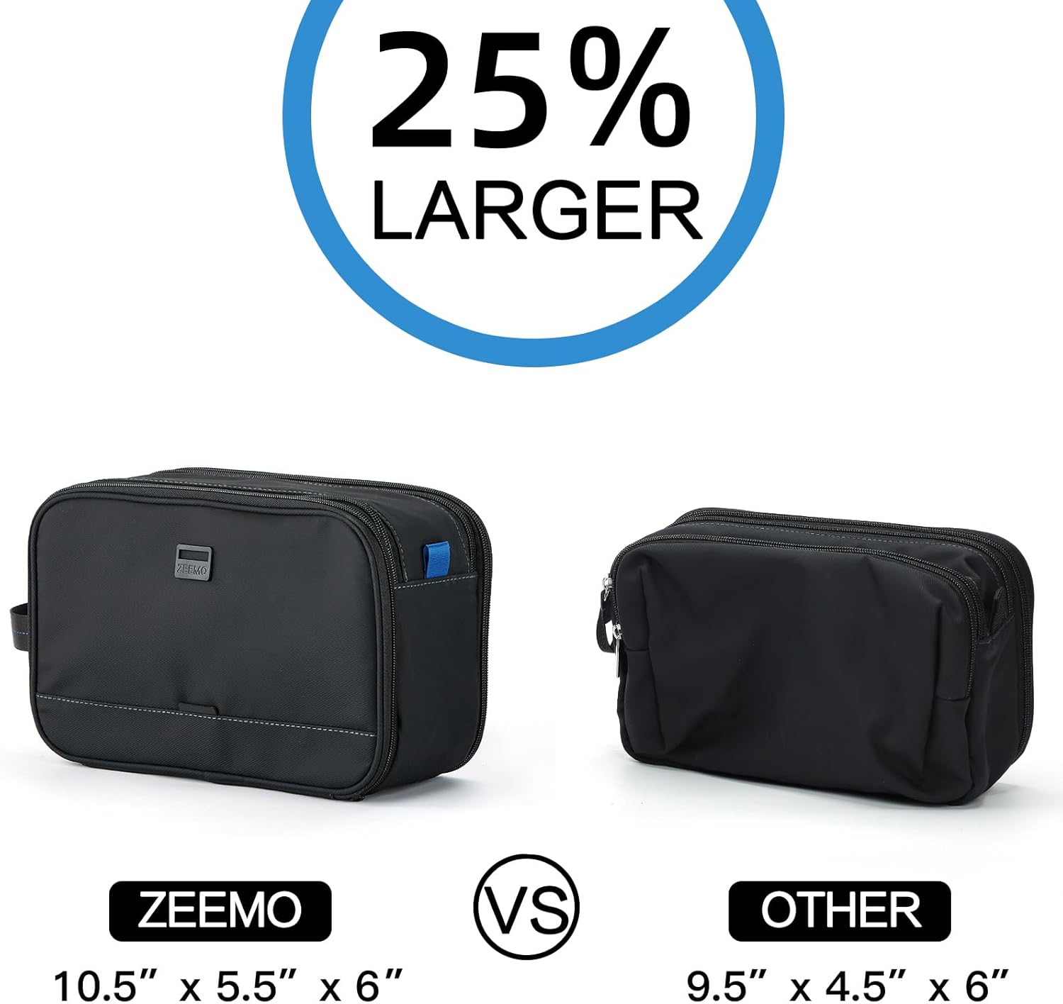 ZEEMO Travel Toiletry Bag for Men, Medium Water-Resistant Double-Sided Full-Open Dopp Kit, Versatile Organizer for Shower and Hygiene Accessories, Bathroom Essentials, Cosmetics, Black - Image 6