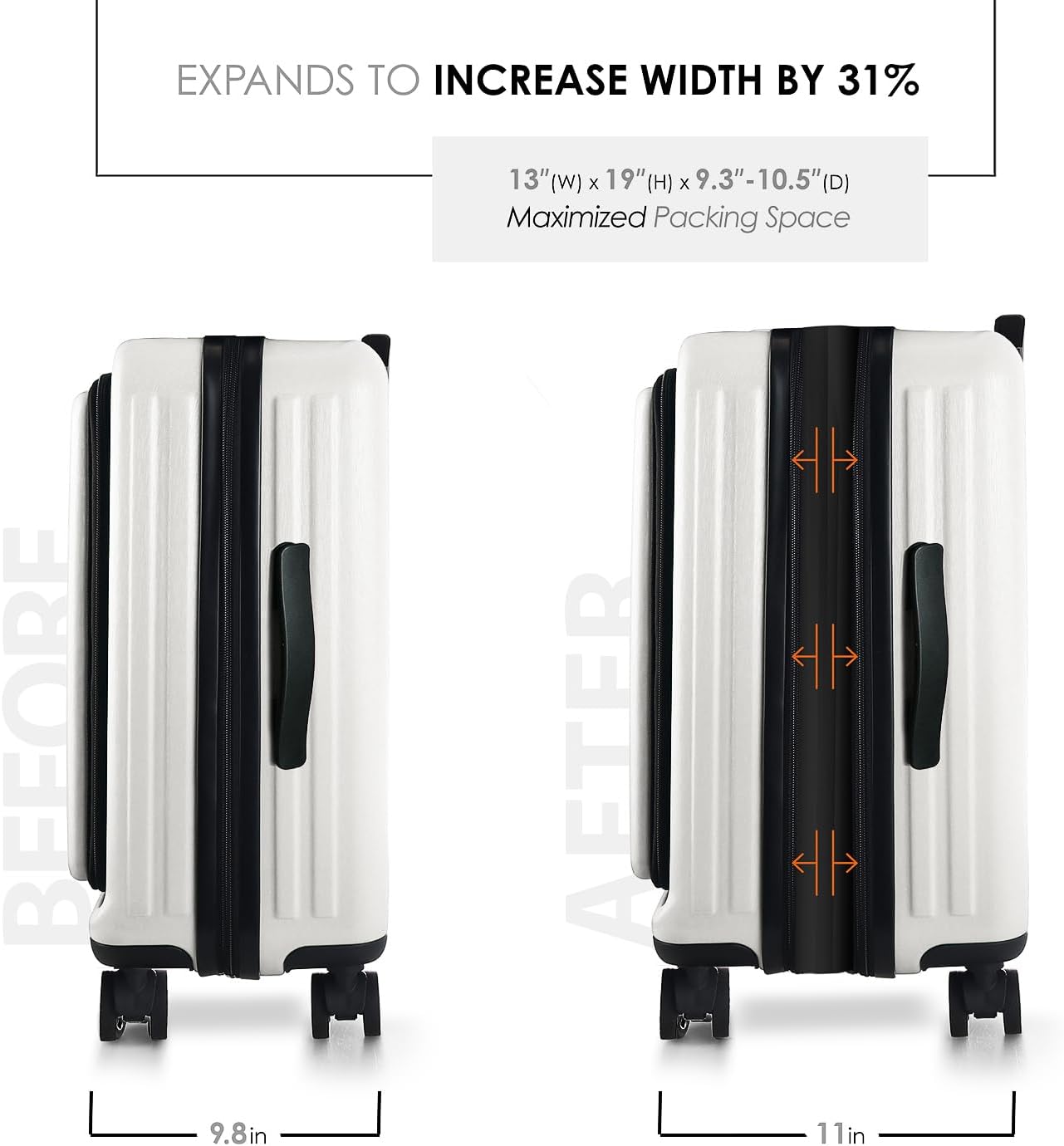 22 Inch Carry On Luggage 22x14x9 Airline Approved, Carry On Suitcase with Wheels, Hard-shell Carry-on Luggage, Durable Luggage Carry-On, White Small Suitcase with Cosmetic Case - Image 4