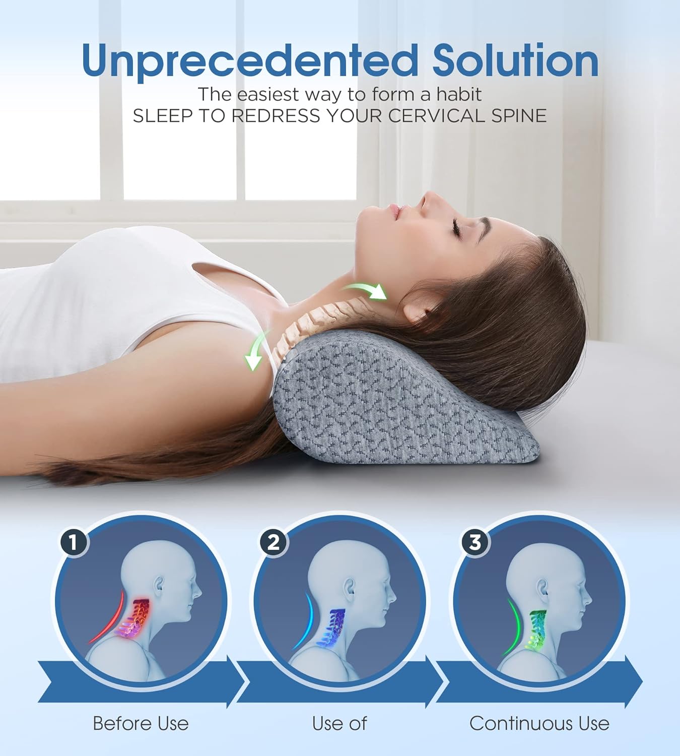 Cervical Neck Pillows for Pain Relief Sleeping, High-Density Memory Foam Pillow Neck for Bolster Support and Shoulder Relaxer, Decompression Devices Orthopedic Roll Pillow for Bed Office - Image 3