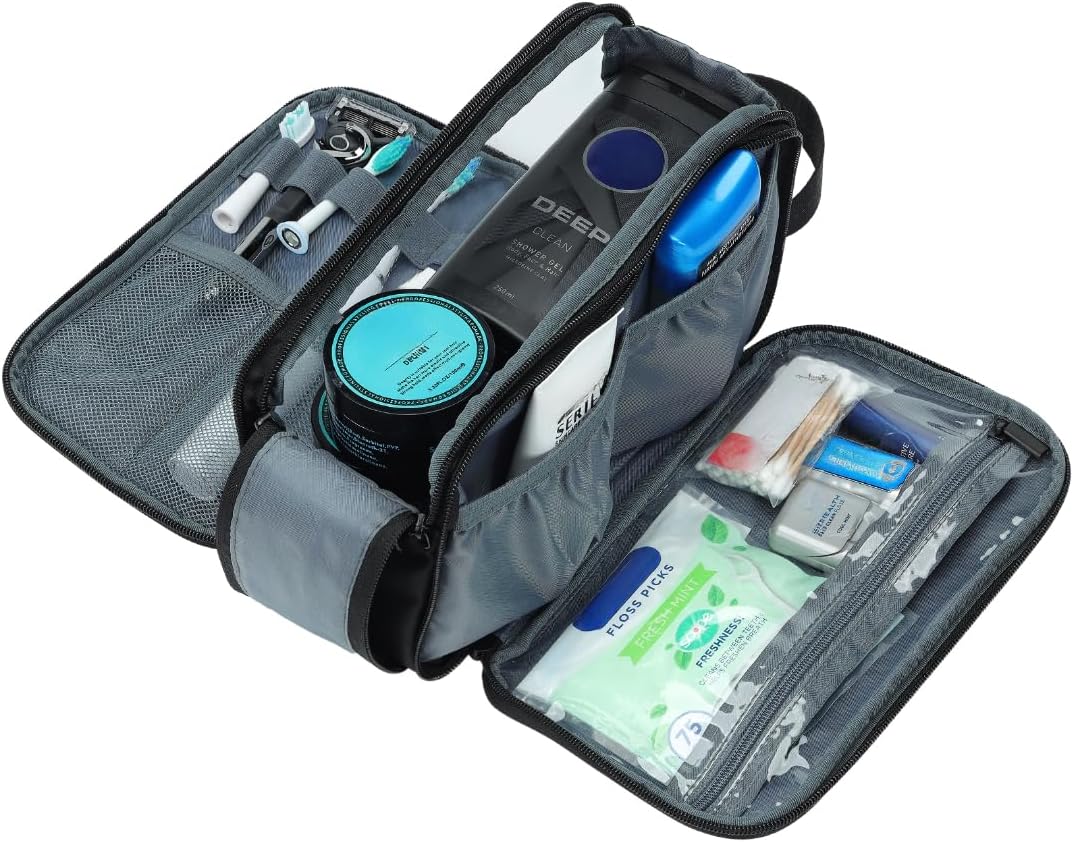 ZEEMO Travel Toiletry Bag for Men, Medium Water-Resistant Double-Sided Full-Open Dopp Kit, Versatile Organizer for Shower and Hygiene Accessories, Bathroom Essentials, Cosmetics, Black - Image 4