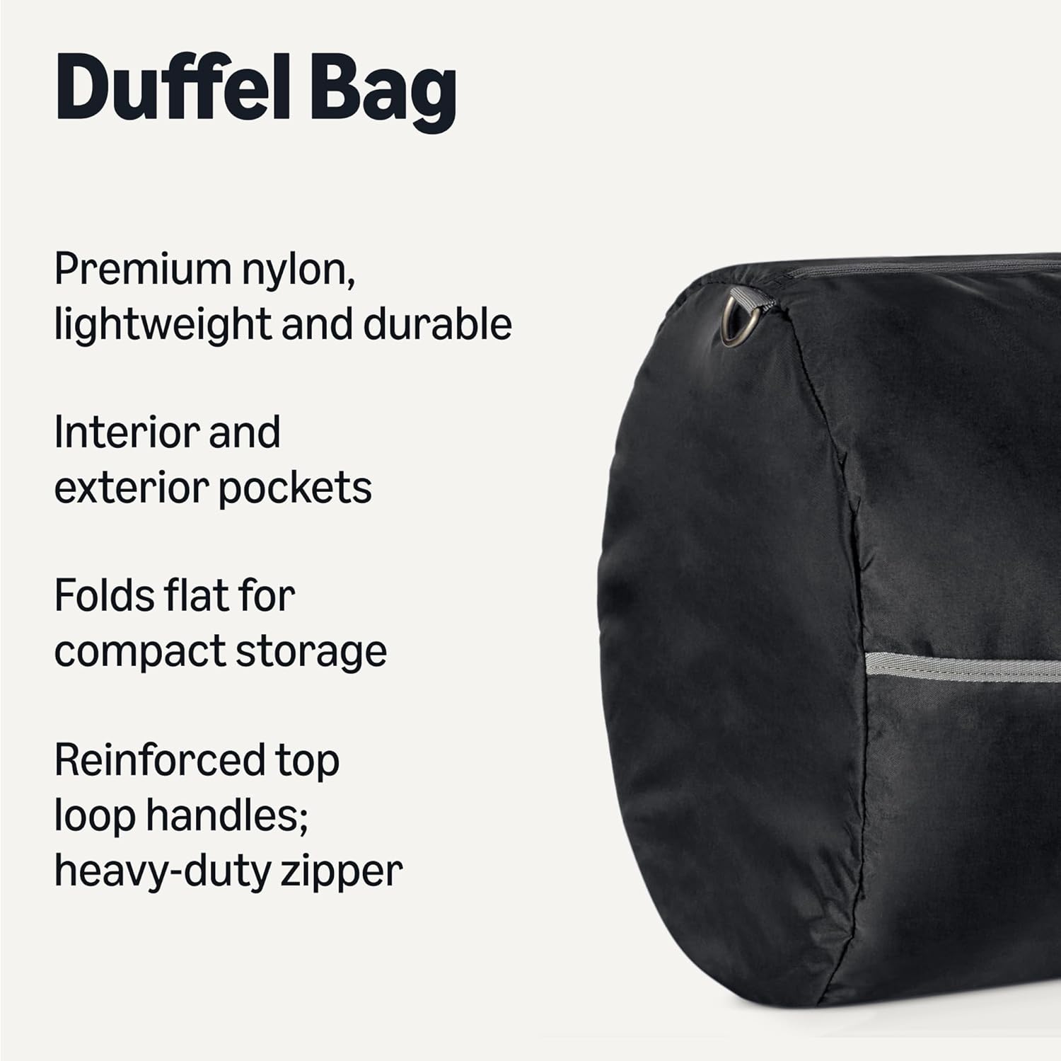 Amazon Essentials 32.4" Extra Large Foldable Nylon Duffel Bag for Travel/Storage with Zippered Pockets, 9254 Cubic Inch (150L), 50-LBS Capacity, Black (Previously Amazon Basics) - Image 3