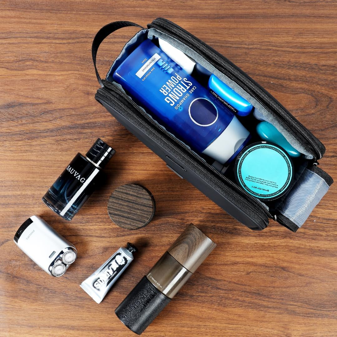 ZEEMO Travel Toiletry Bag for Men, Medium Water-Resistant Double-Sided Full-Open Dopp Kit, Versatile Organizer for Shower and Hygiene Accessories, Bathroom Essentials, Cosmetics, Black - Image 7