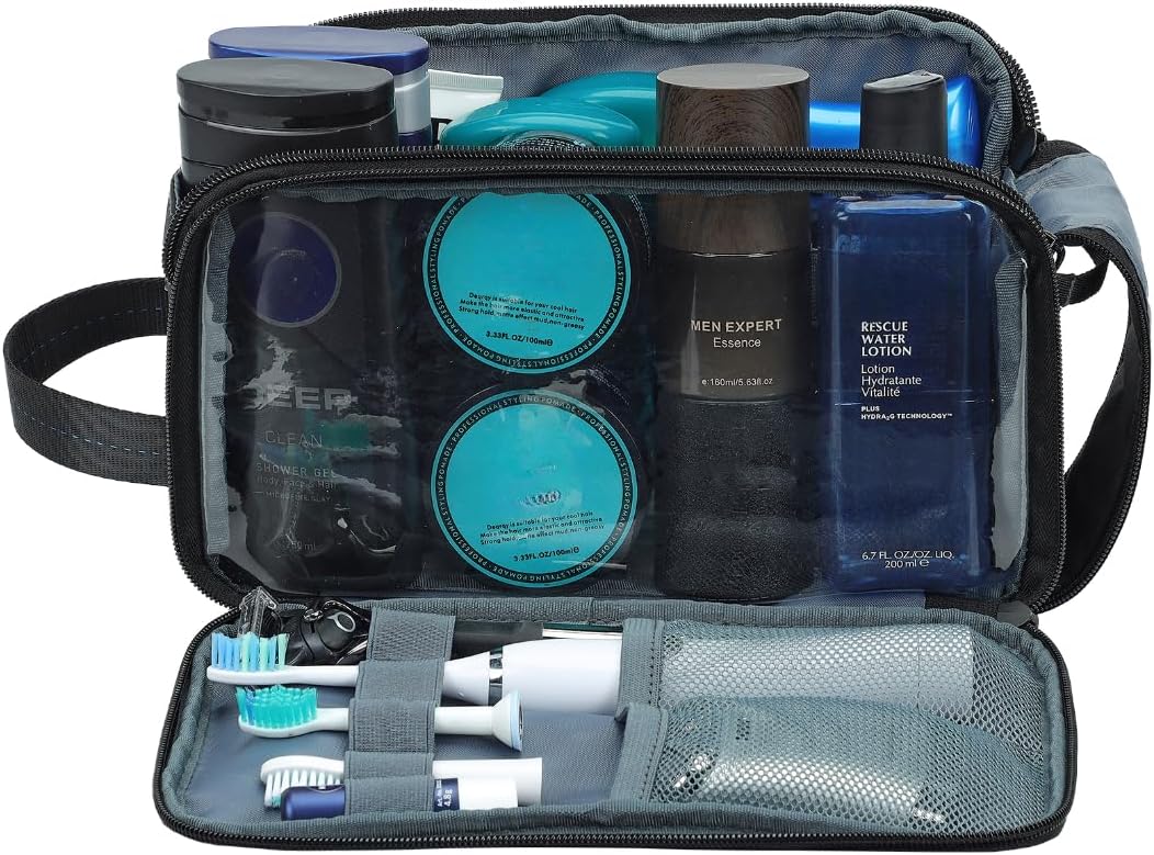 ZEEMO Travel Toiletry Bag for Men, Medium Water-Resistant Double-Sided Full-Open Dopp Kit, Versatile Organizer for Shower and Hygiene Accessories, Bathroom Essentials, Cosmetics, Black - Image 3