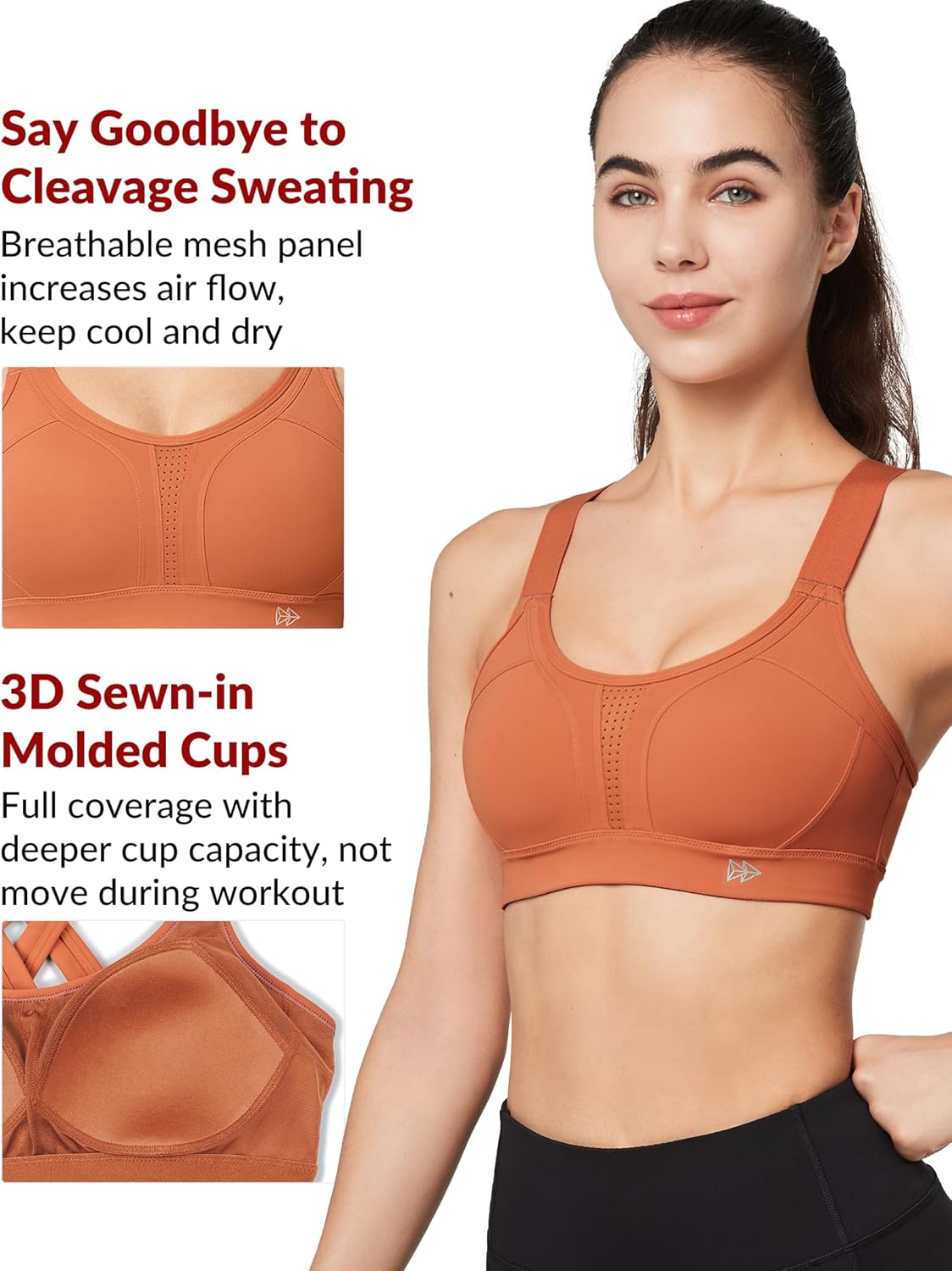 Yvette Sports Bra High Impact Adjustable Criss Cross Back, Full Support for Large Bust No Bounce - Image 3