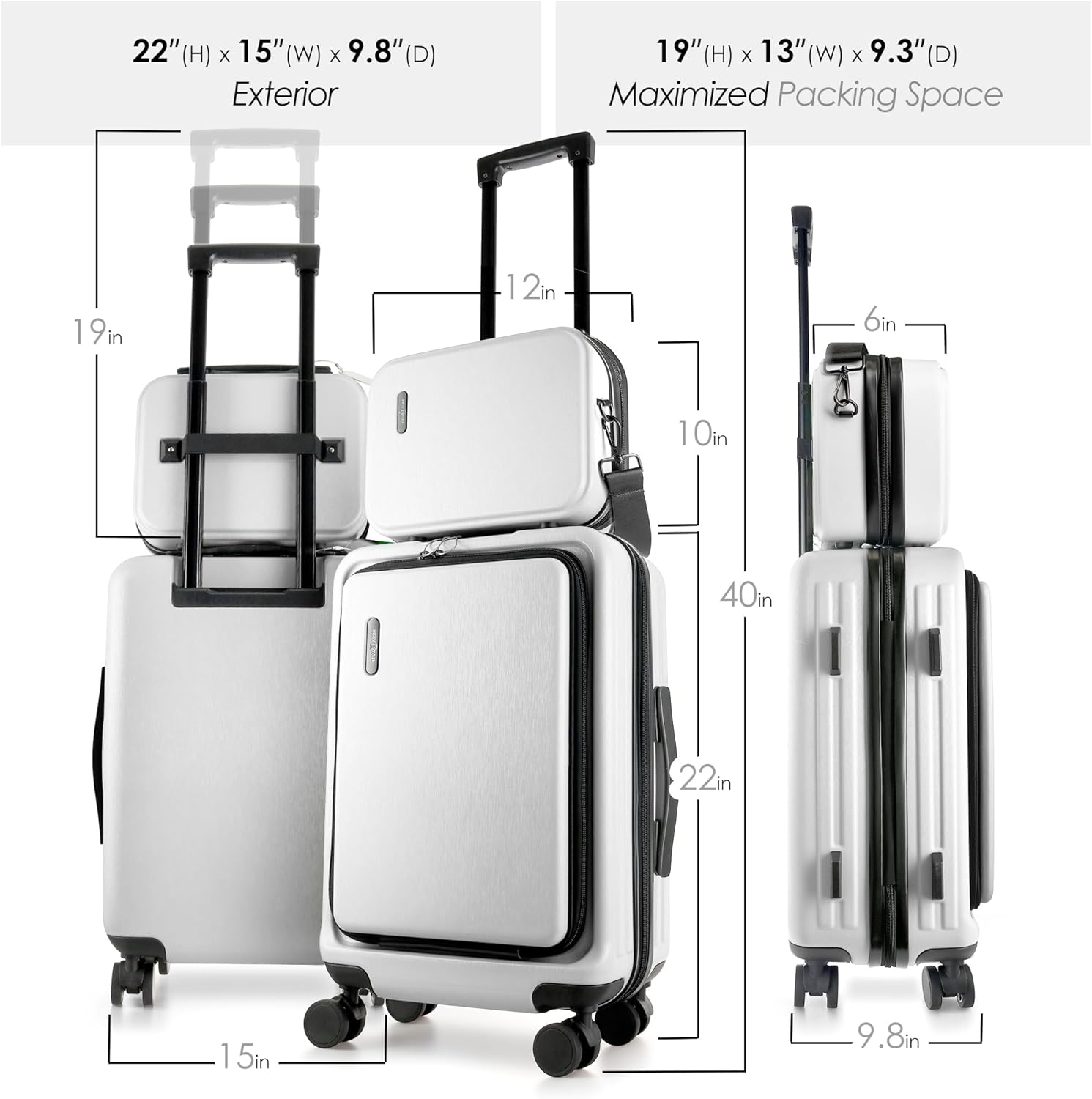 22 Inch Carry On Luggage 22x14x9 Airline Approved, Carry On Suitcase with Wheels, Hard-shell Carry-on Luggage, Durable Luggage Carry-On, White Small Suitcase with Cosmetic Case - Image 3
