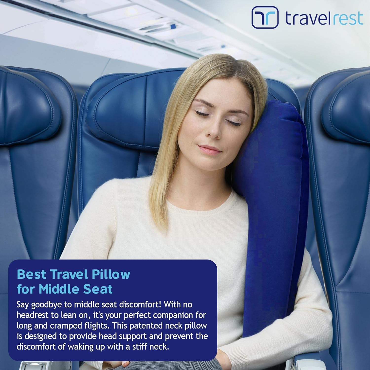 TRAVELREST Ultimate Inflatable Travel Neck & Body Pillow - Travel Essentials, Comfort and Upper Body Support, Airplane Neck Pillow for Long Flight, Straps to Airplane Seat & Car, for All Ages - Blue - Image 4
