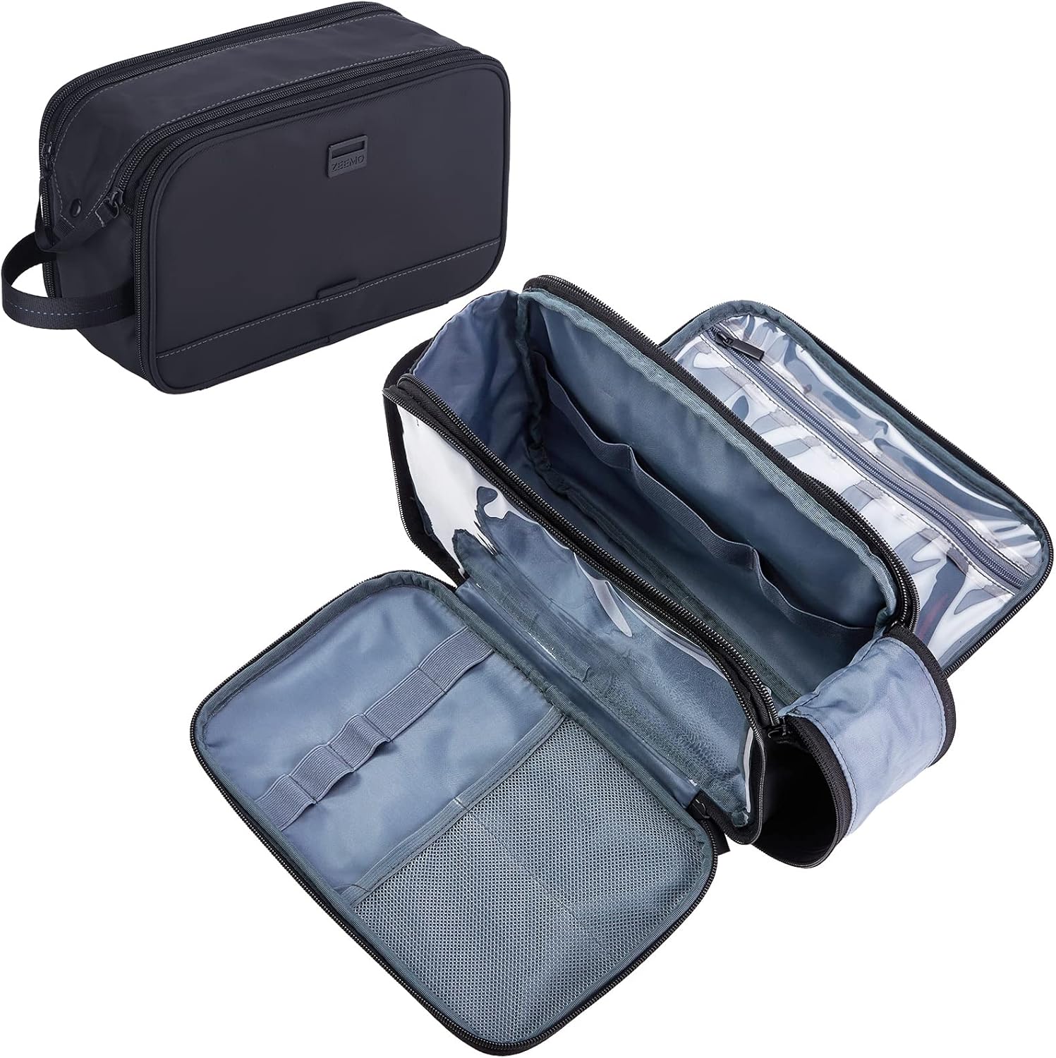 ZEEMO Travel Toiletry Bag for Men, Medium Water-Resistant Double-Sided Full-Open Dopp Kit, Versatile Organizer for Shower and Hygiene Accessories, Bathroom Essentials, Cosmetics, Black - Image 2