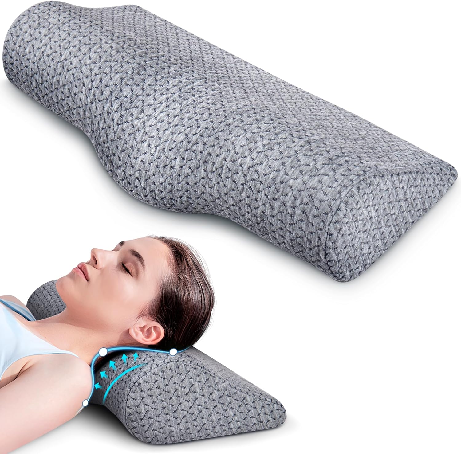 Cervical Neck Pillows for Pain Relief Sleeping, High-Density Memory Foam Pillow Neck for Bolster Support and Shoulder Relaxer, Decompression Devices Orthopedic Roll Pillow for Bed Office - Image 2
