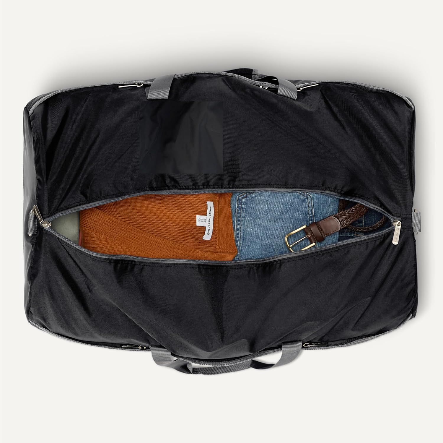Amazon Essentials 32.4" Extra Large Foldable Nylon Duffel Bag for Travel/Storage with Zippered Pockets, 9254 Cubic Inch (150L), 50-LBS Capacity, Black (Previously Amazon Basics) - Image 5