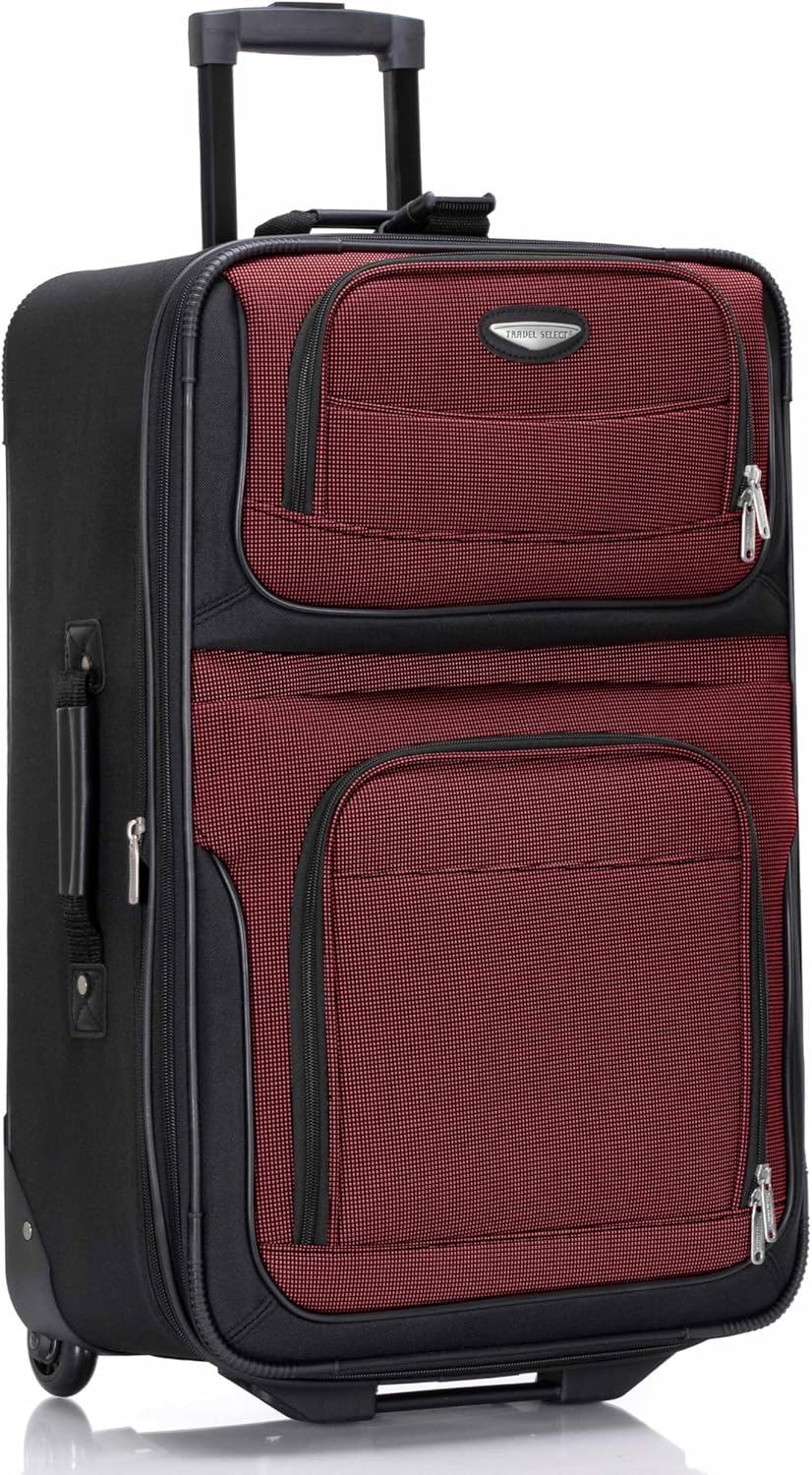 Travel Select Amsterdam 25-Inch Softside Expandable Rolling Upright Luggage, Lightweight 2-Wheel Suitcase with Push-Button Handle, Burgundy - Image 2