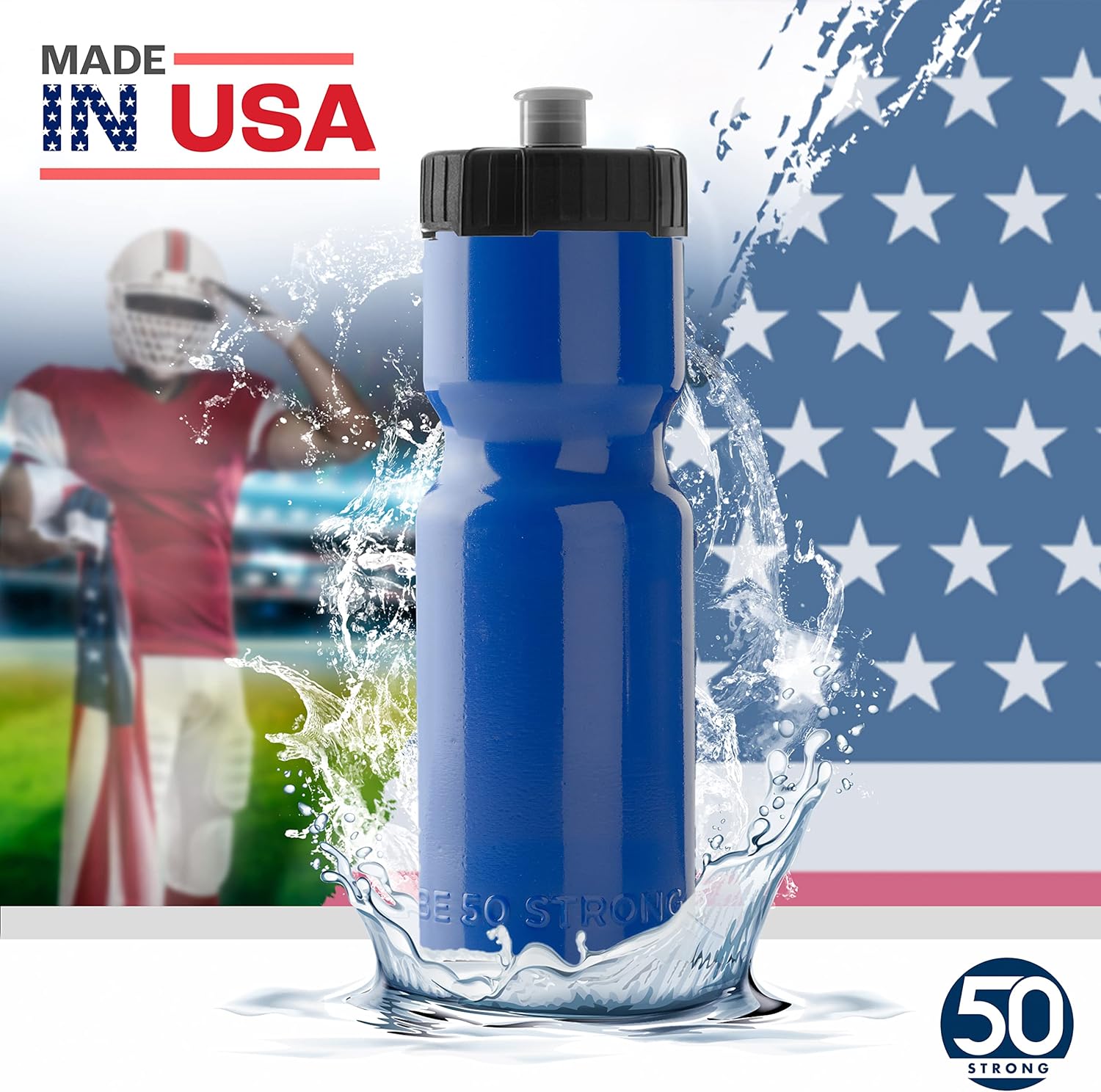 50 Strong Sports Water Bottles – Reusable 22 oz BPA-Free Plastic Bottles with Pull Top Cap – Made in USA – Top Rack Dishwasher Safe – Fits Most Bike Cages Brand - Image 6