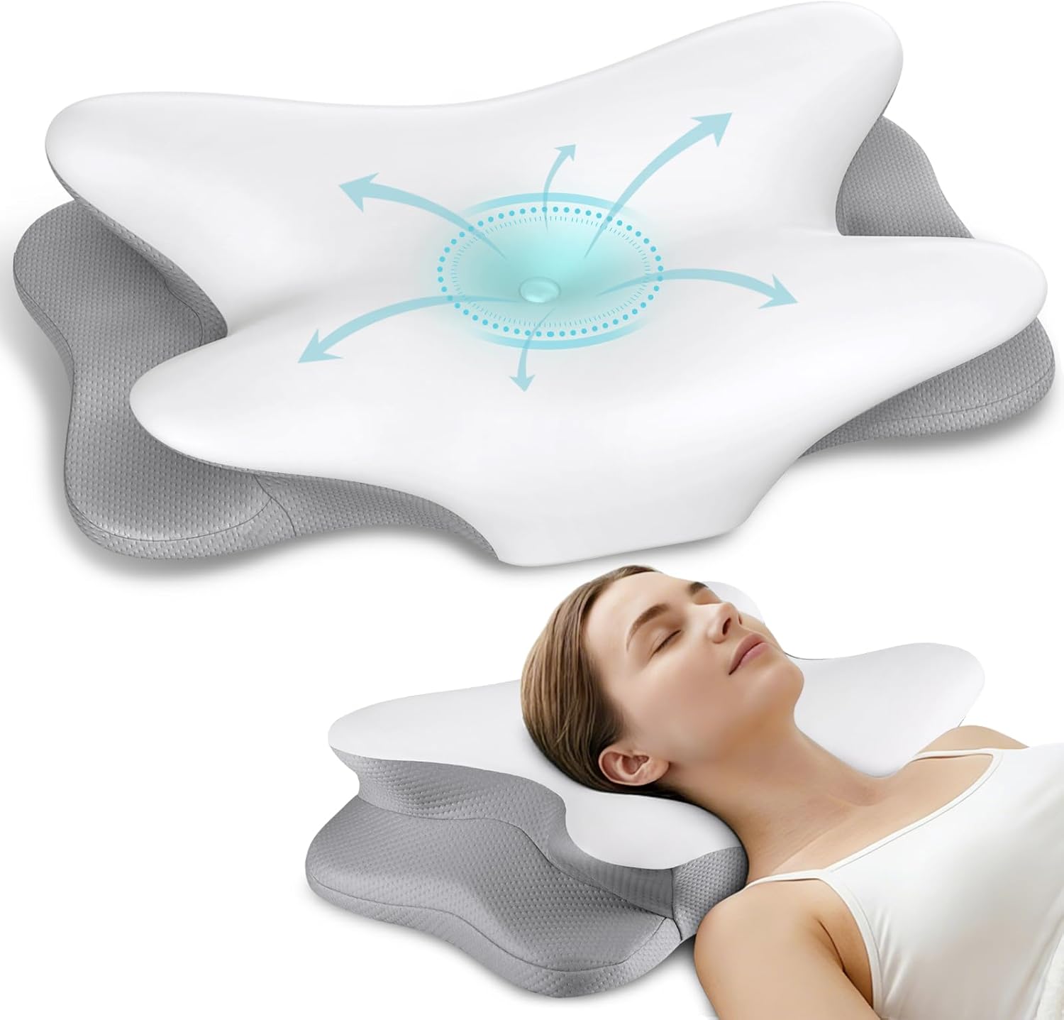 Cervical Neck Pillow for Pain Relief - Ergonomic Side Sleeper Pillow for Neck Support, Contour Pillow for Bed Sleeping, Cooling Memory Foam Pillows Orthopedic Pillow for Back Stomach Sleepers - Image 2