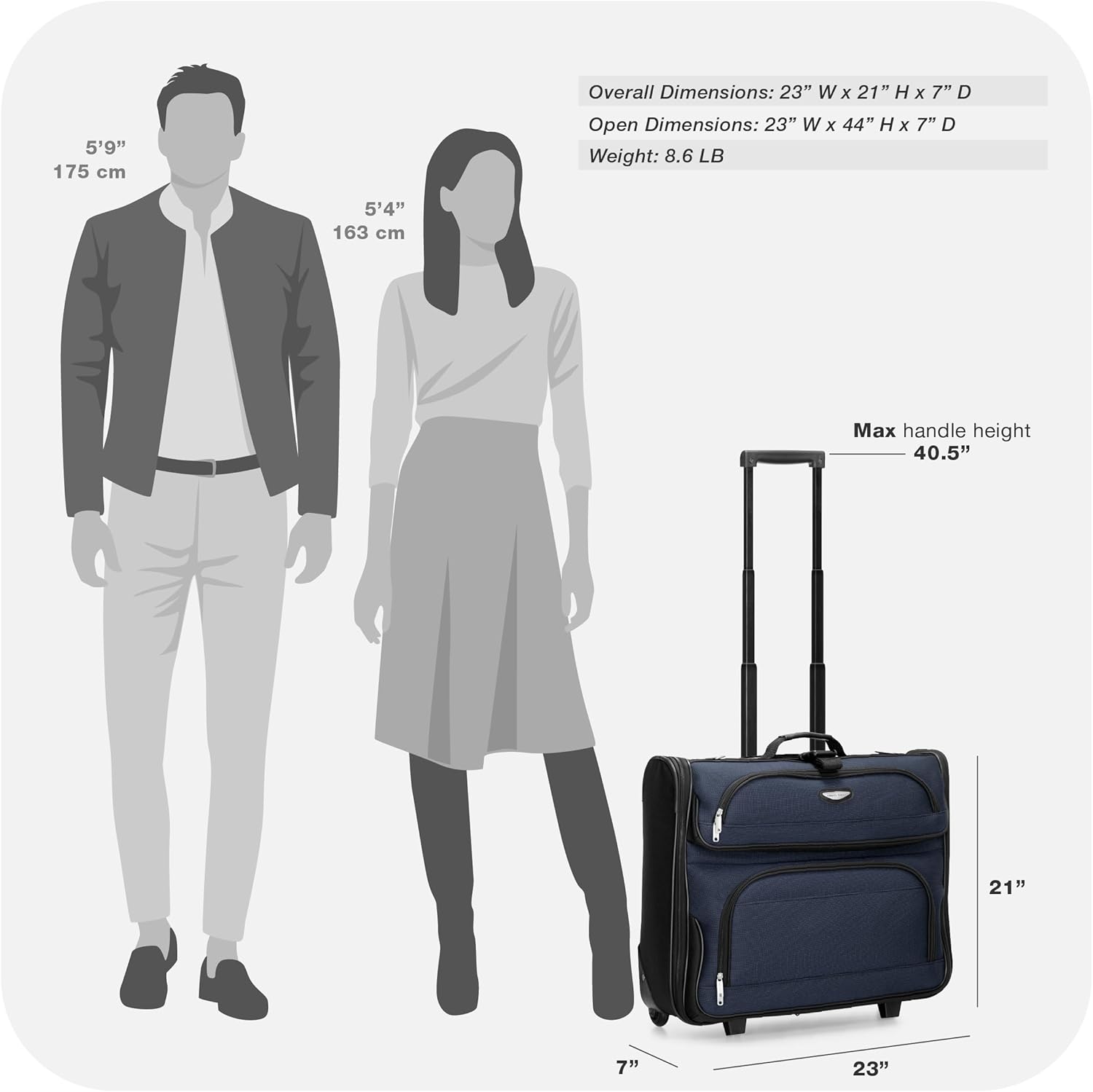 Travel Select Amsterdam Business Rolling Garment Bag, Softside Expandable Rolling 2-Wheeled Suit Carrier, Navy, One Size - Image 9