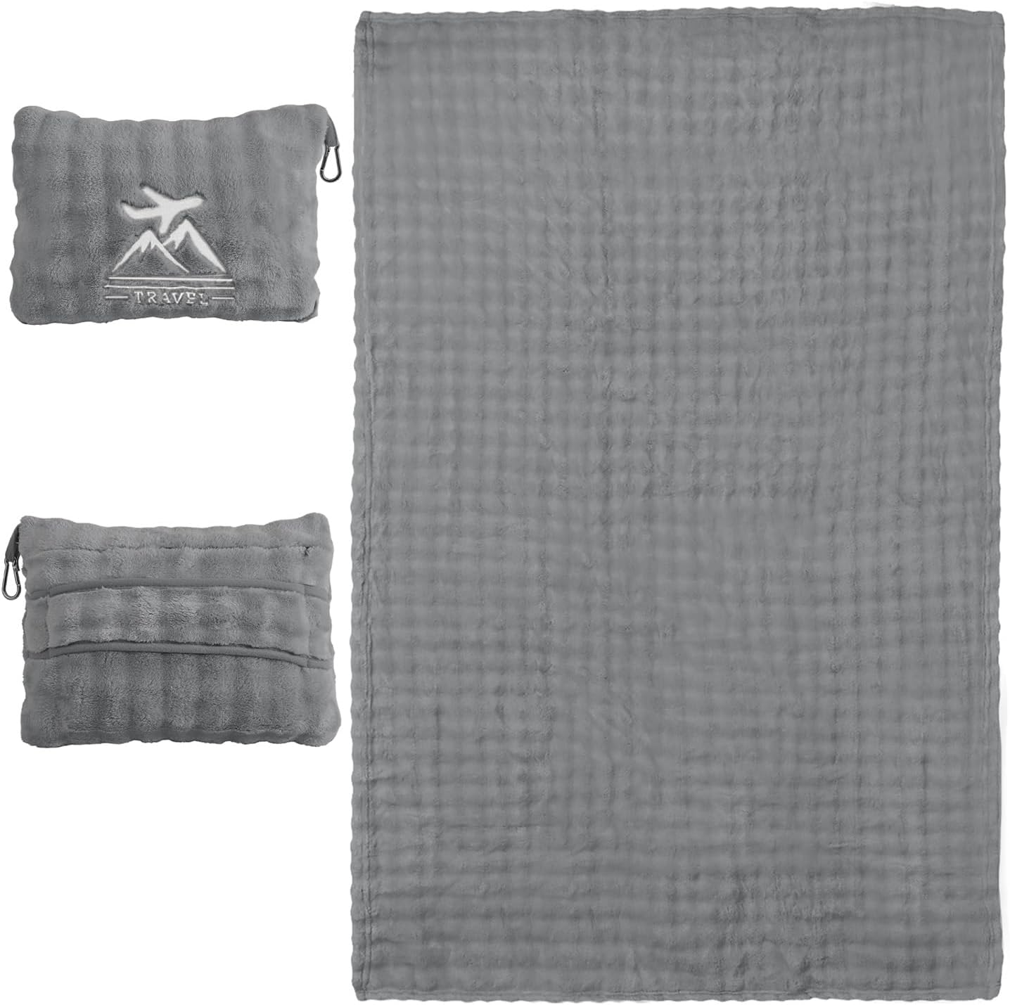 Travel Blanket and Pillow-2-in-1, Ultra-Soft&Compact,Airplane Blanket with Hand Luggage Belt and Backpack Clip,Travelers Accessories Gifts, 61x43 Inches(Gray) - Image 2