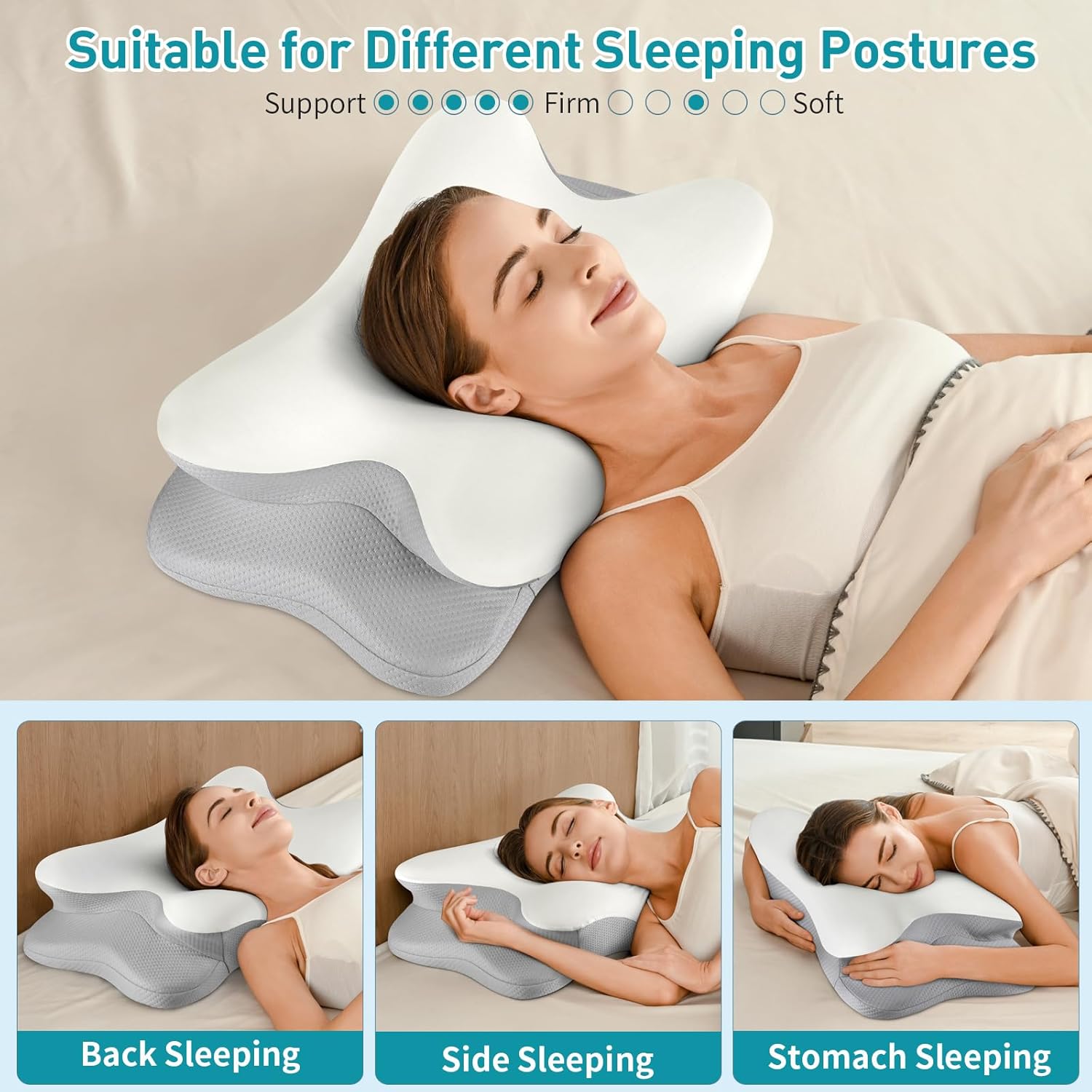 Cervical Neck Pillow for Pain Relief - Ergonomic Side Sleeper Pillow for Neck Support, Contour Pillow for Bed Sleeping, Cooling Memory Foam Pillows Orthopedic Pillow for Back Stomach Sleepers - Image 8