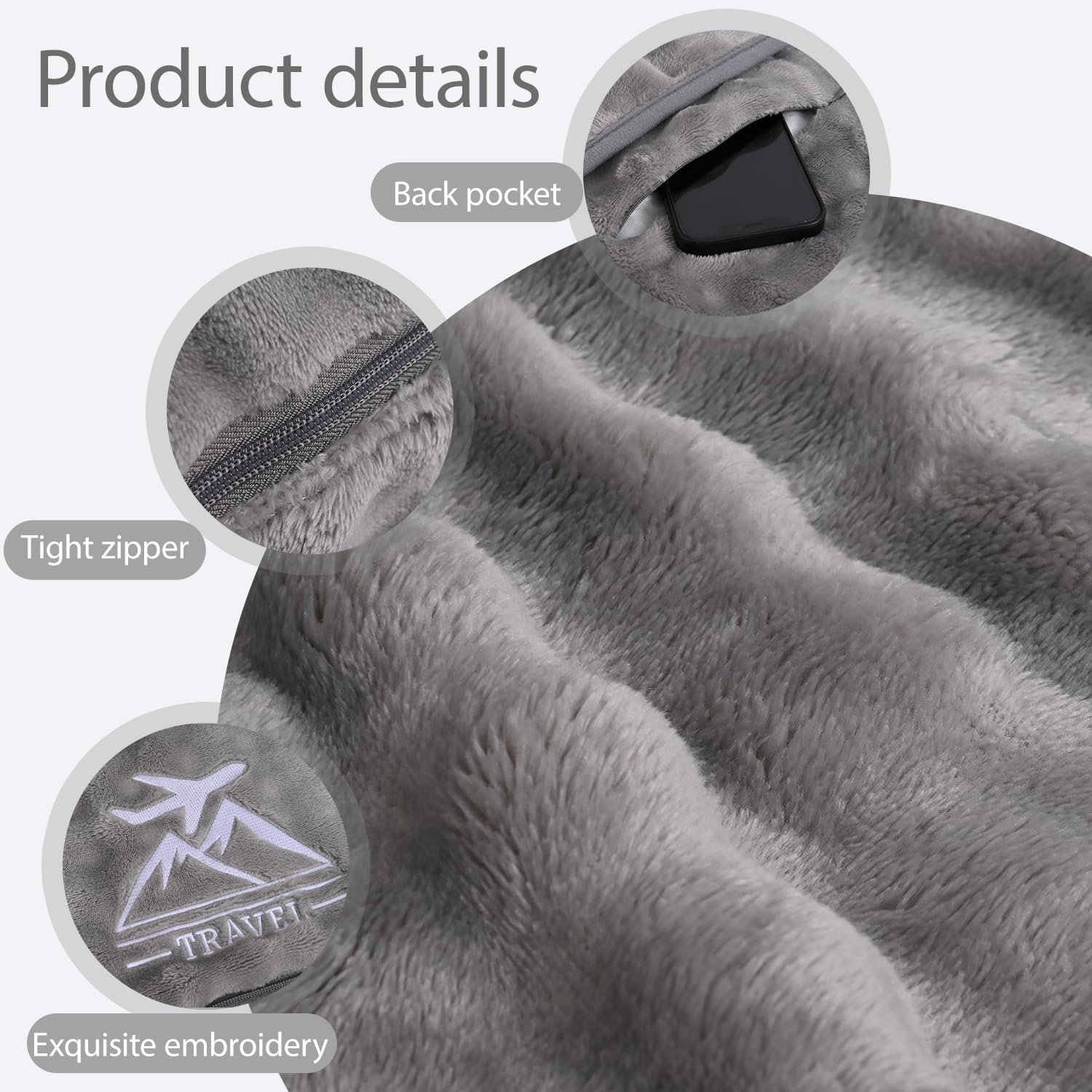 Travel Blanket and Pillow-2-in-1, Ultra-Soft&Compact,Airplane Blanket with Hand Luggage Belt and Backpack Clip,Travelers Accessories Gifts, 61x43 Inches(Gray) - Image 9