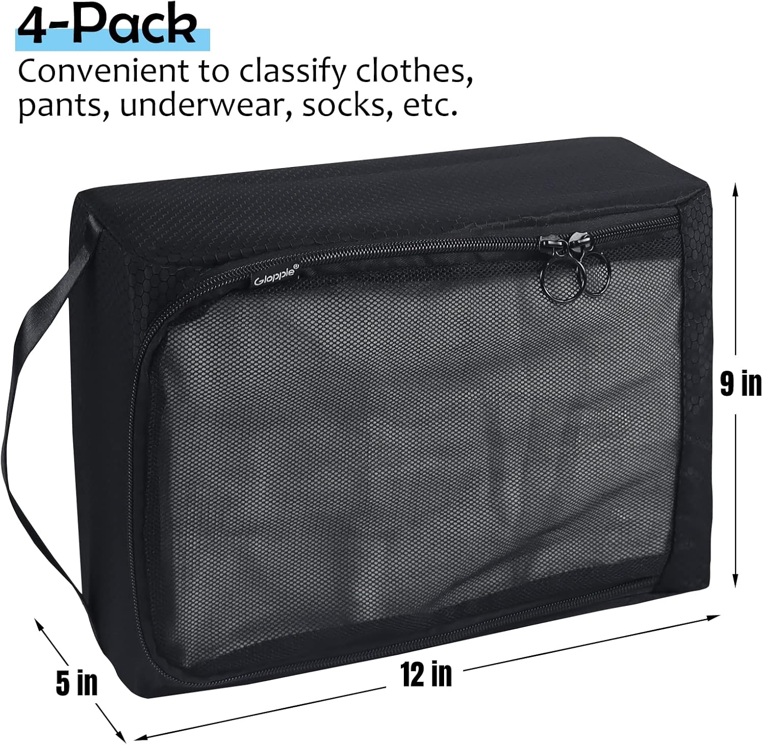 Gloppie 4-Pack Packing Cubes for Luggage - Organizer Suitcase Bags Set - Carry On Travel Accessories - Image 3
