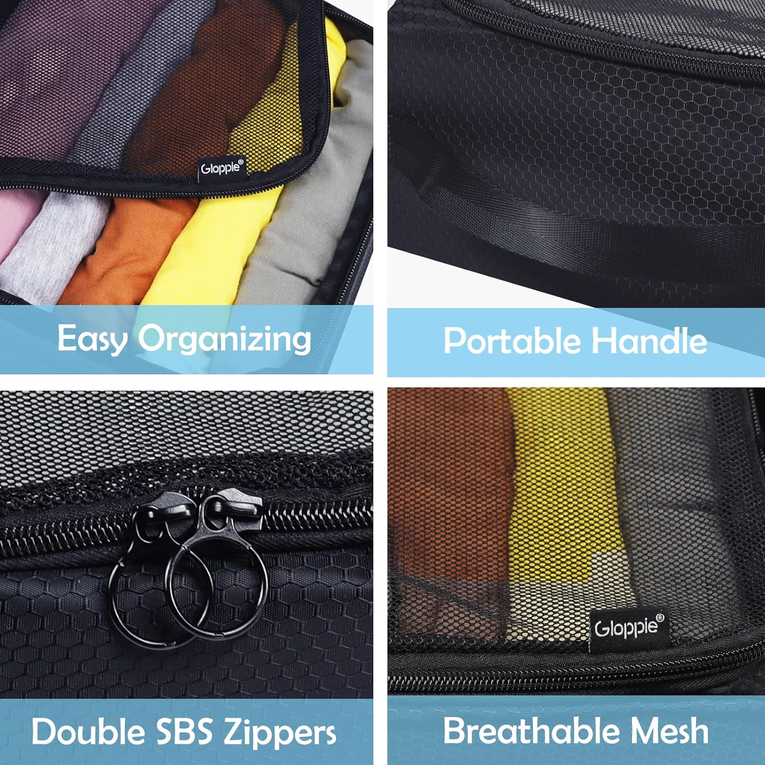 Gloppie 4-Pack Packing Cubes for Luggage - Organizer Suitcase Bags Set - Carry On Travel Accessories - Image 9