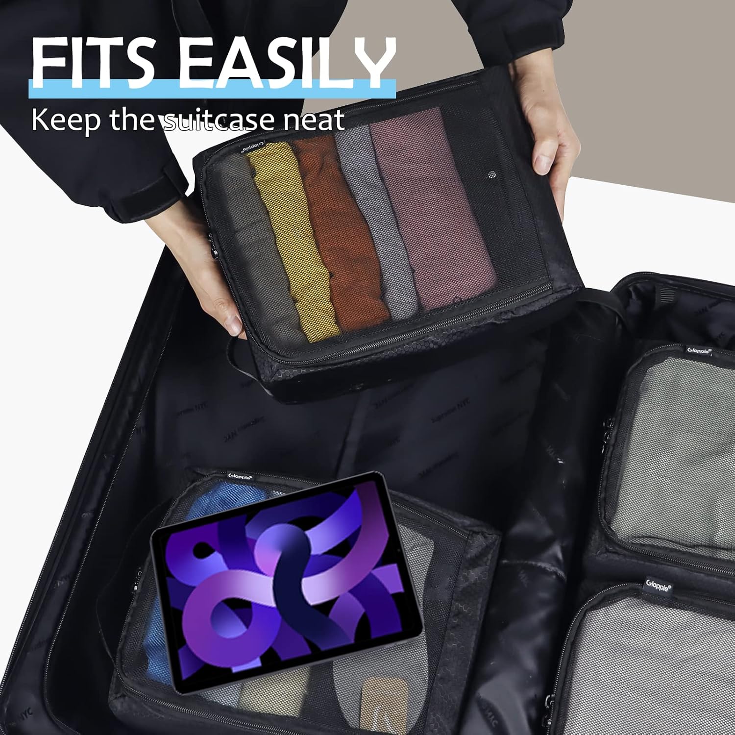 Gloppie 4-Pack Packing Cubes for Luggage - Organizer Suitcase Bags Set - Carry On Travel Accessories - Image 6