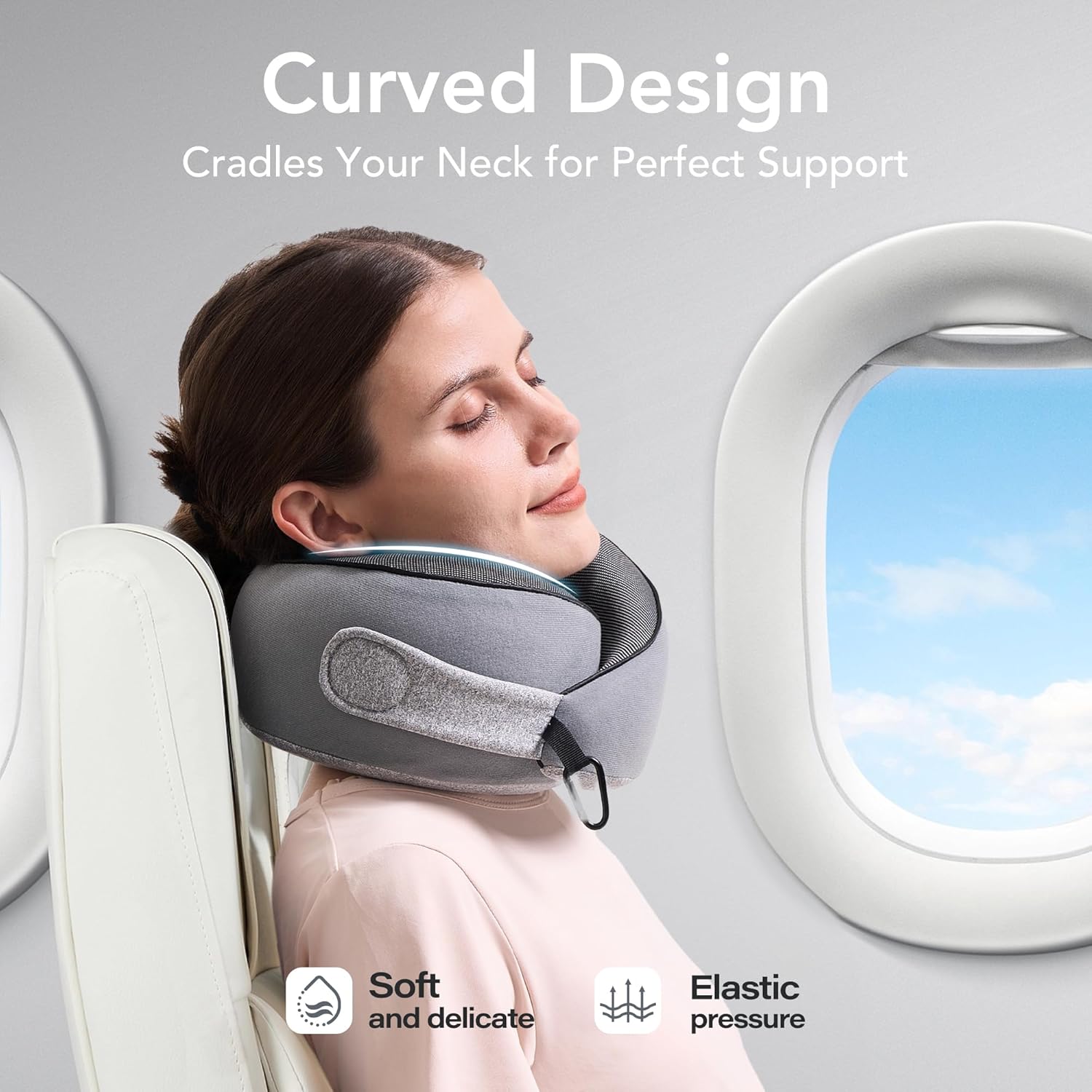 KPNEOL Travel Pillow, 100% Pure Memory Foam Travel Neck Pillow Airplane Neck Support Ergonomic Design for Traveling Suitable for Airplanes,Offices and Cars-Gray - Image 5