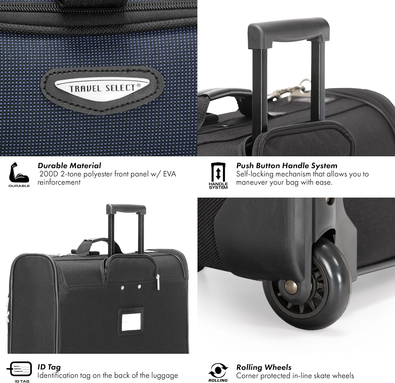Travel Select Amsterdam Business Rolling Garment Bag, Softside Expandable Rolling 2-Wheeled Suit Carrier, Navy, One Size - Image 7